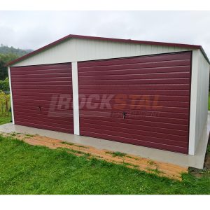 Garaż blaszany 6x6 m + 2 bramy uchylne, biały