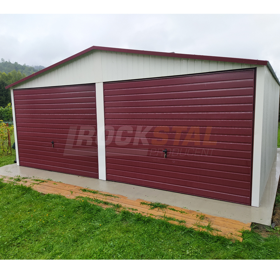 Garaż blaszany 6x6 m + 2 bramy uchylne, biały
