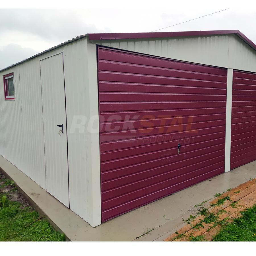 Garaż blaszany 6x6 m + 2 bramy uchylne, biały - obrazek 2