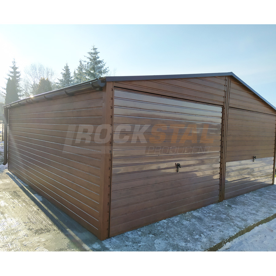 Garaż blaszany drewnopodobny 6x6 m + dwie bramy uchylne - obrazek 2