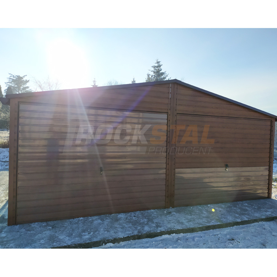 Garaż blaszany drewnopodobny 6x6 m + dwie bramy uchylne